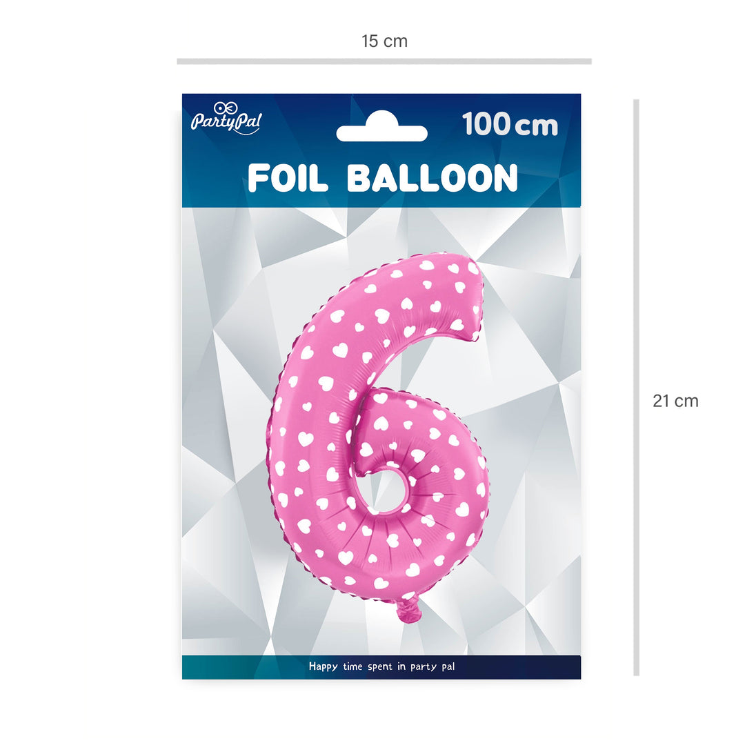 Balon foliowy Serduszka cyfra 6 różowy 100cm
