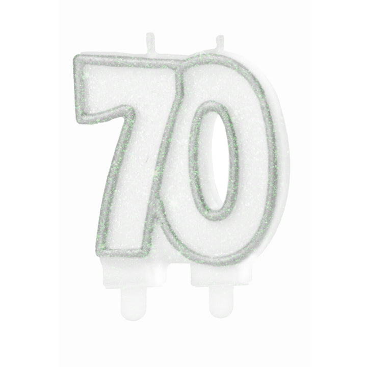 Świeczka cyfra srebrna 70