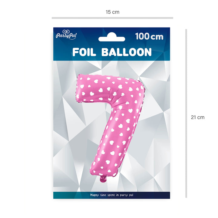 Balon foliowy Serduszka cyfra 7 różowy 100cm