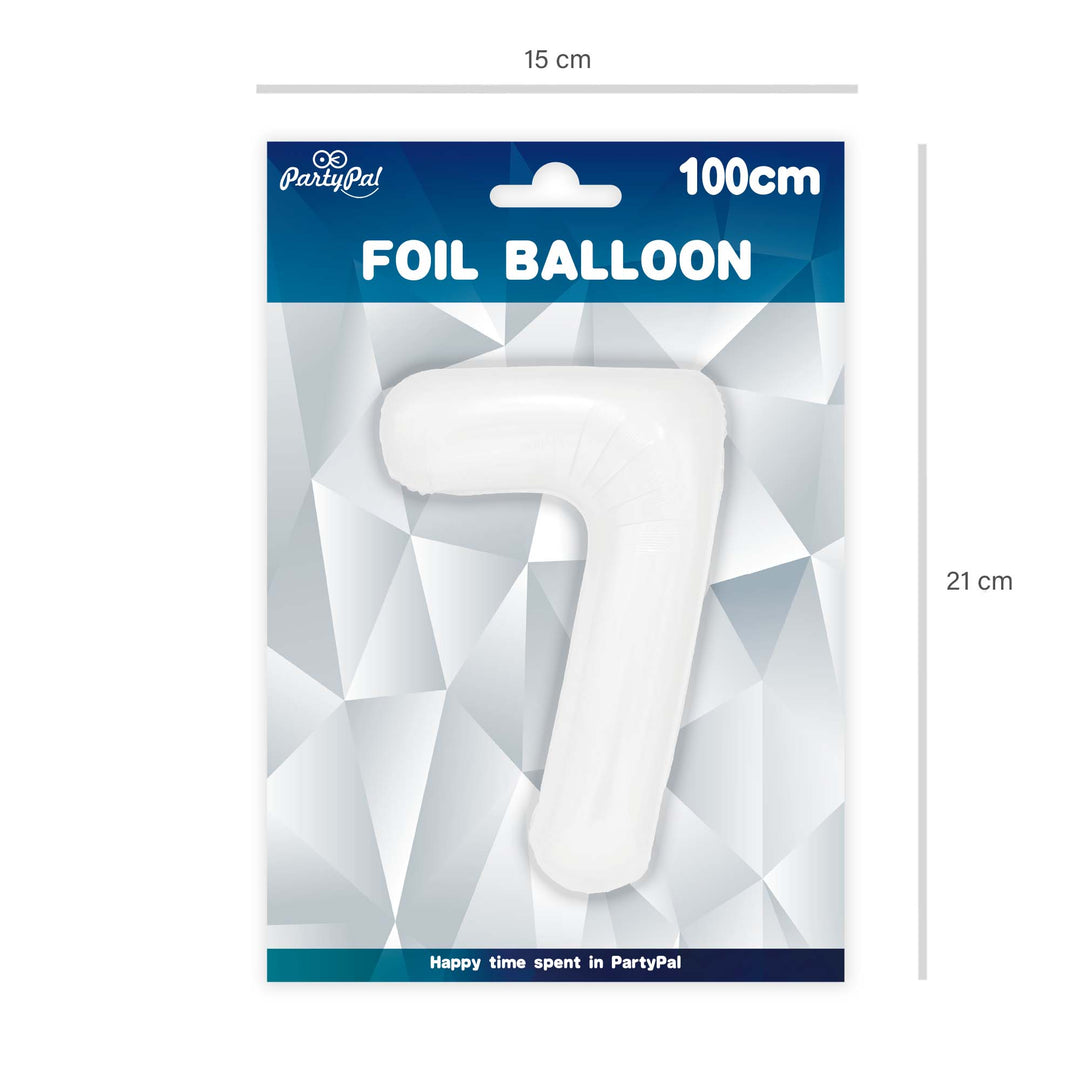 Balon foliowy cyfra 7 biały 100cm - OUTLET