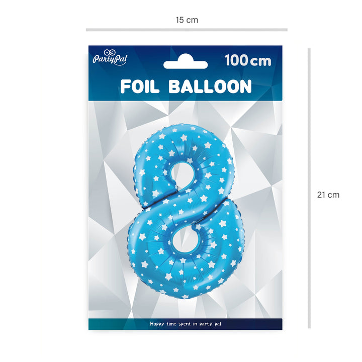 Balon foliowy Gwiazdki cyfra 8 niebieski 100cm