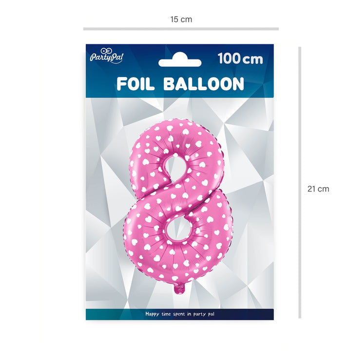 Balon foliowy Serduszka cyfra 8 różowy 100cm