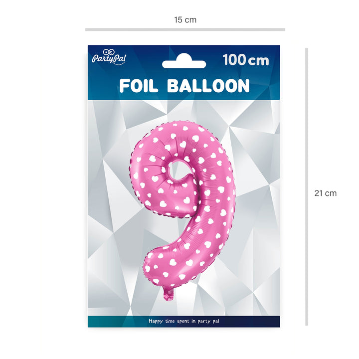 Balon foliowy Serduszka cyfra 9 różowy 100cm