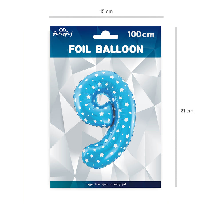 Balon foliowy Gwiazdki cyfra 9 niebieski 100cm
