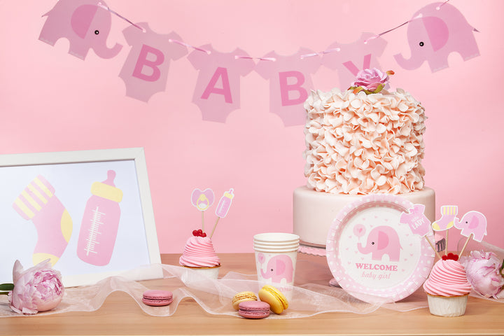 Talerzyk papierowy Baby Shower Słonik różowy 7cali 6szt.