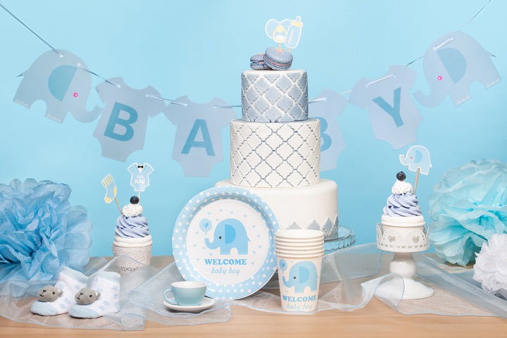Toppery na tort Baby Shower Słonik niebieskie 5szt.