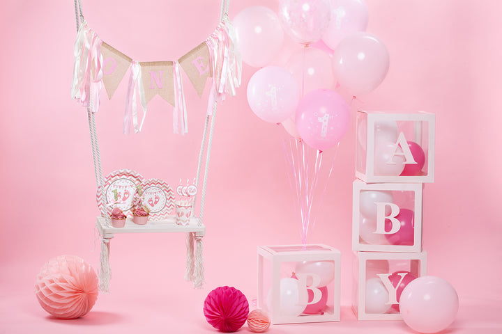 Balony Roczek Birthday różowe 12cali 6szt. mix