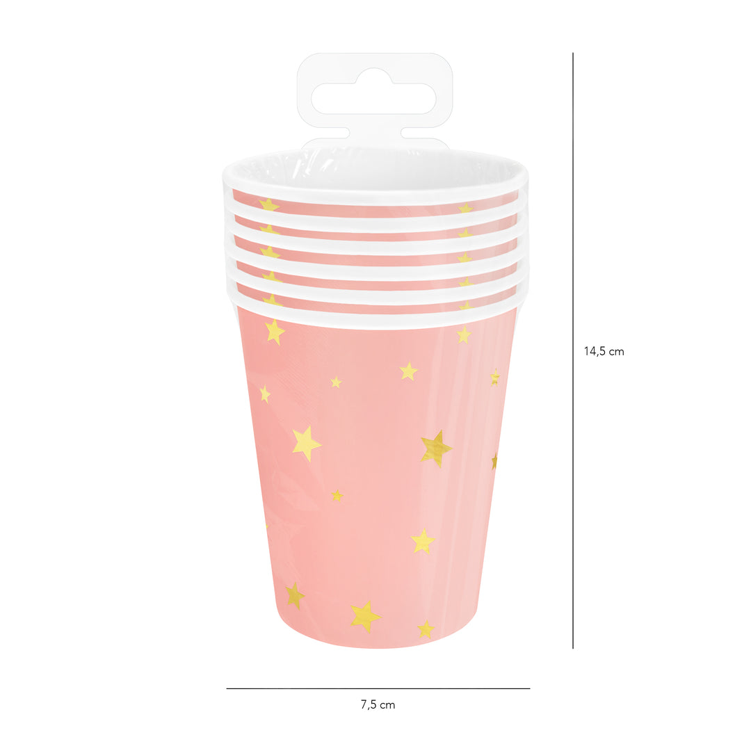 Kubek różowy w złote gwiazdki 220ml 6szt.