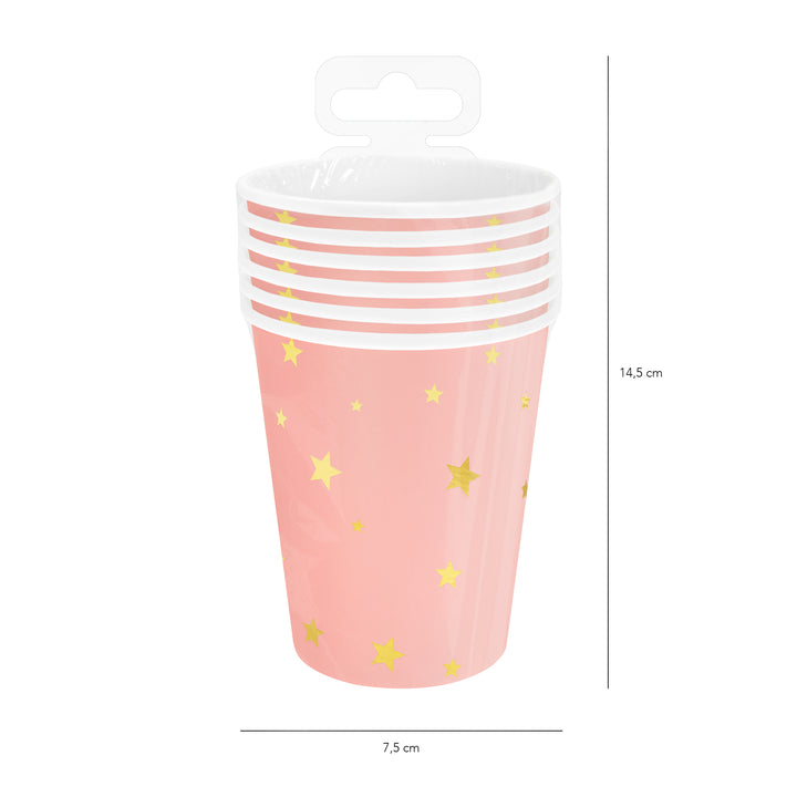 Kubek różowy w złote gwiazdki 220ml 6szt.