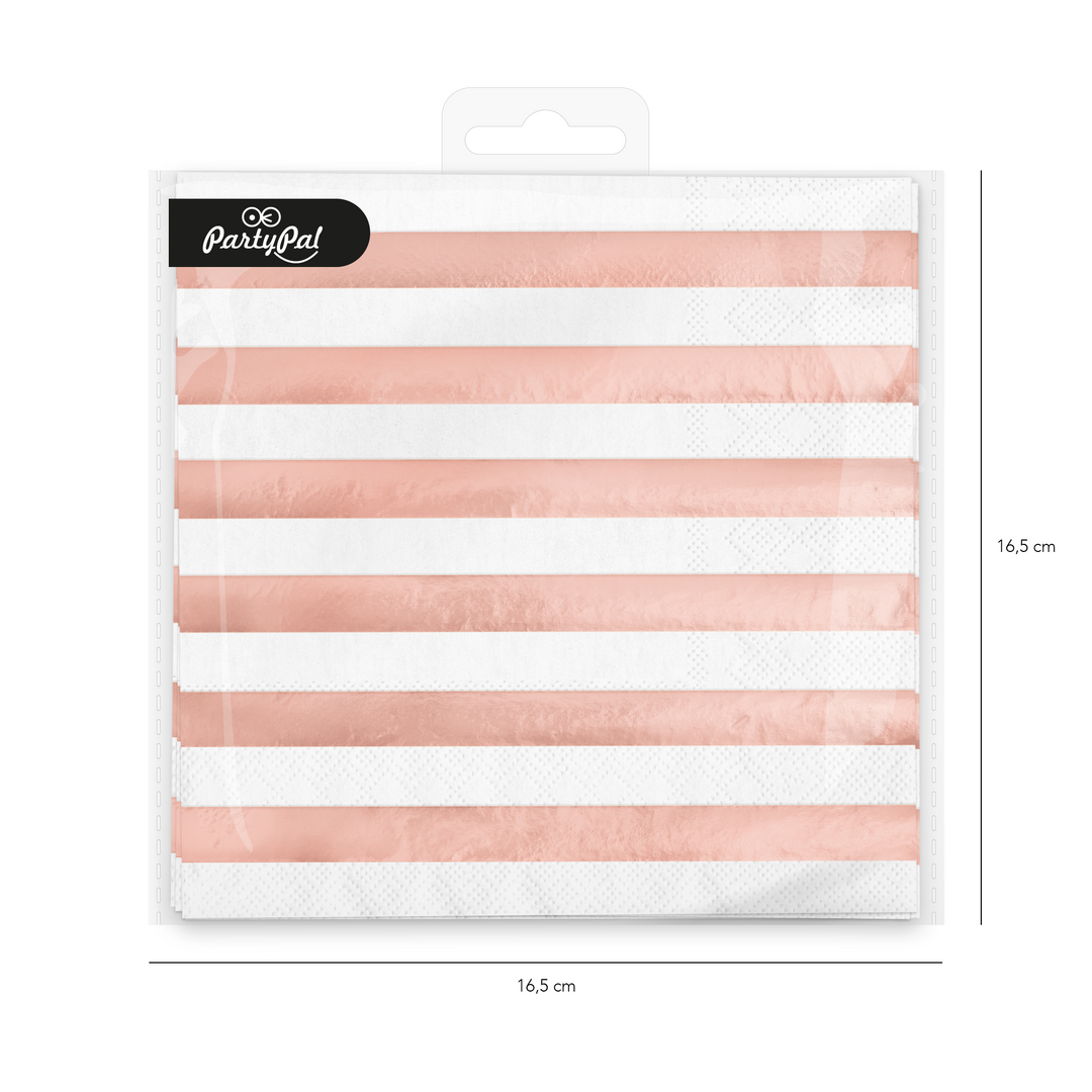 Serwetki białe w paski rose gold 10szt.