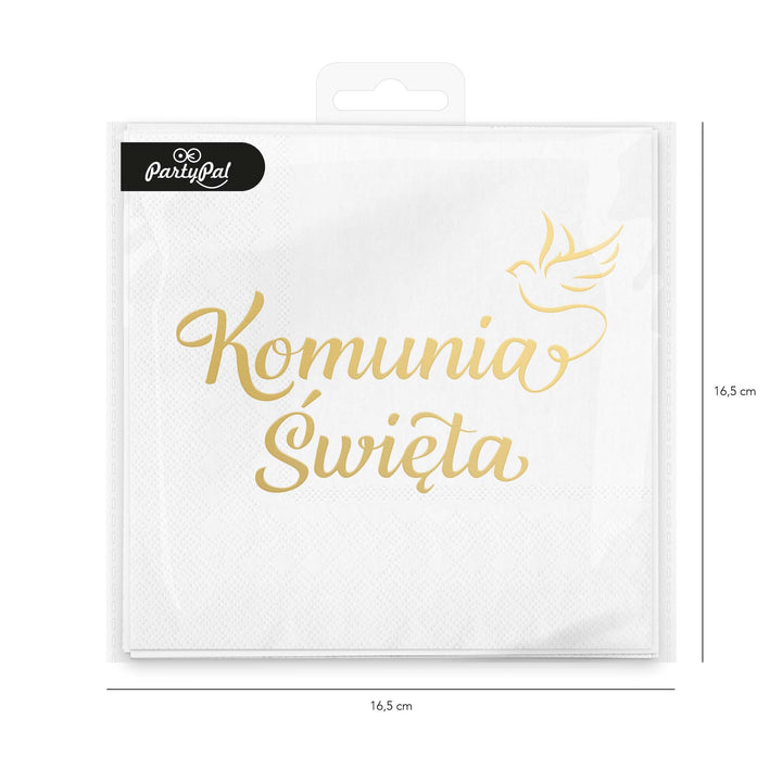 Serwetki komunijne Komunia Święta biało-złote 10szt.