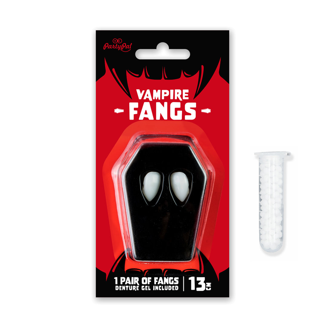Kły wampira Halloween 13mm w opakowaniu z żelem dentystycznym