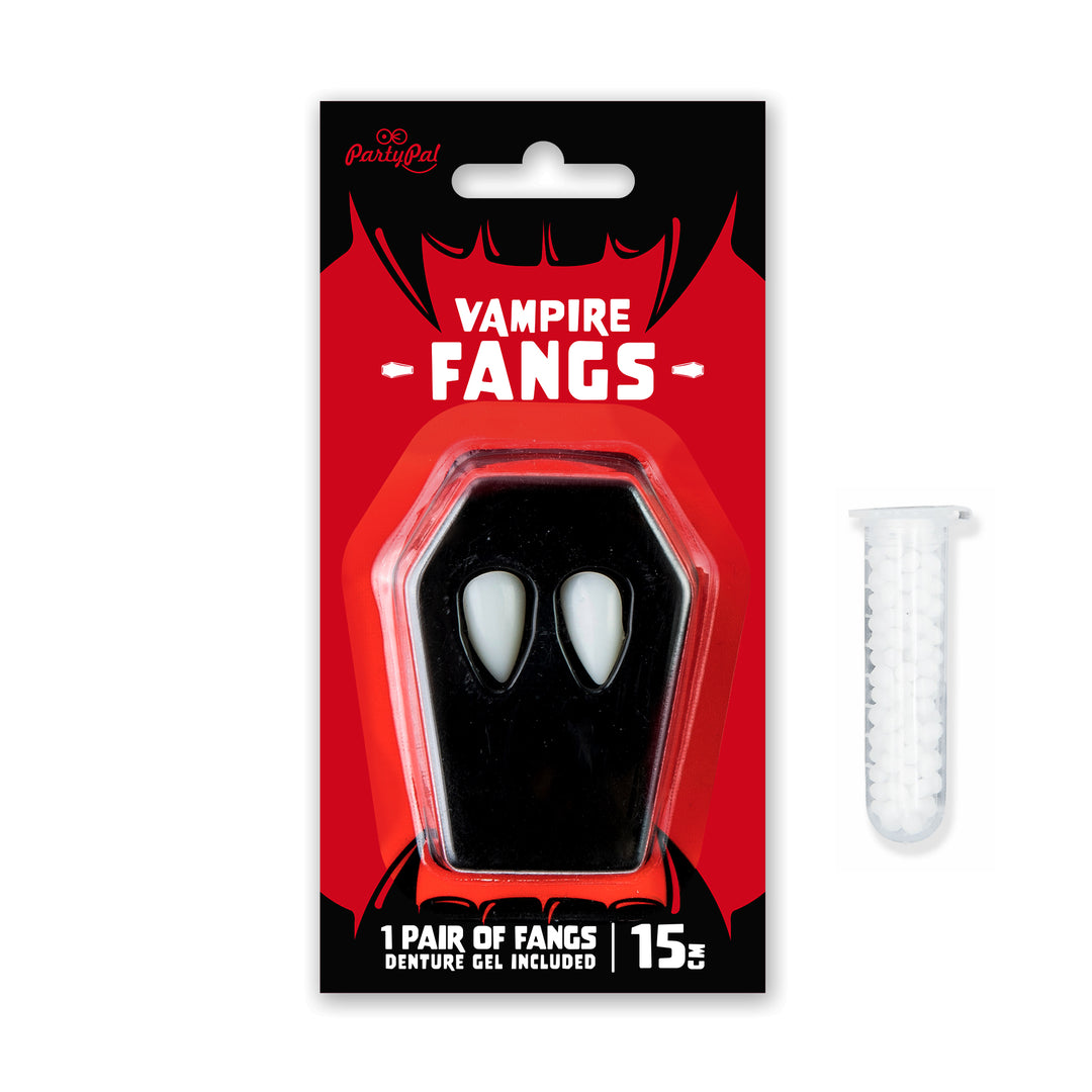 Kły wampira Halloween 15mm opakowanie i żel dentystyvzny