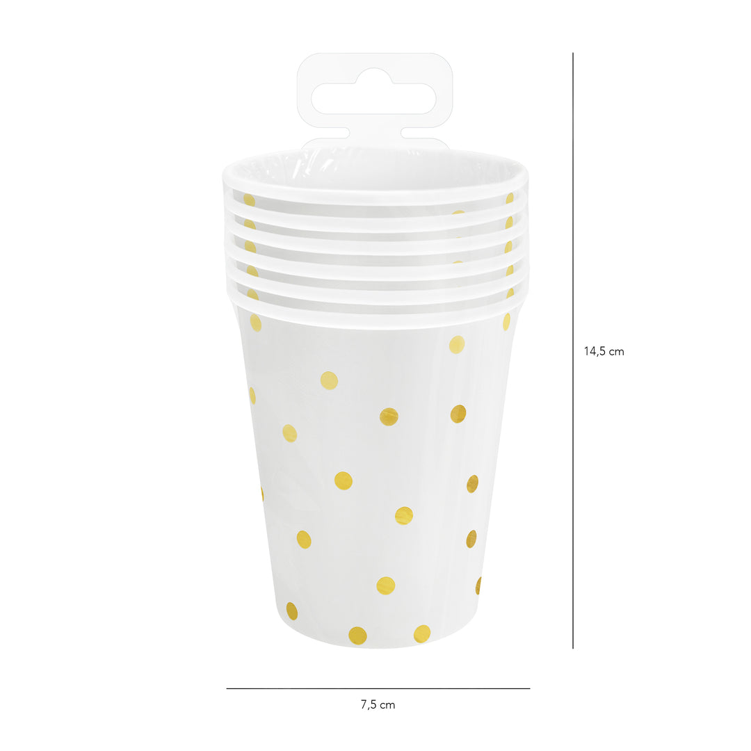 Kubek biały w złote kropki 220ml 6szt.