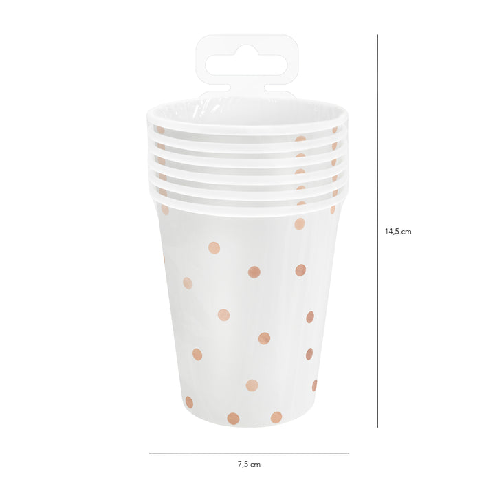 Kubek biały w kropki rose gold 220 ml 6 szt.