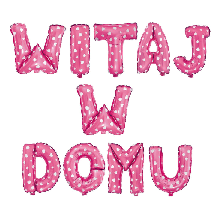 Balon foliowy napis WITAJ W DOMU różowy w serca