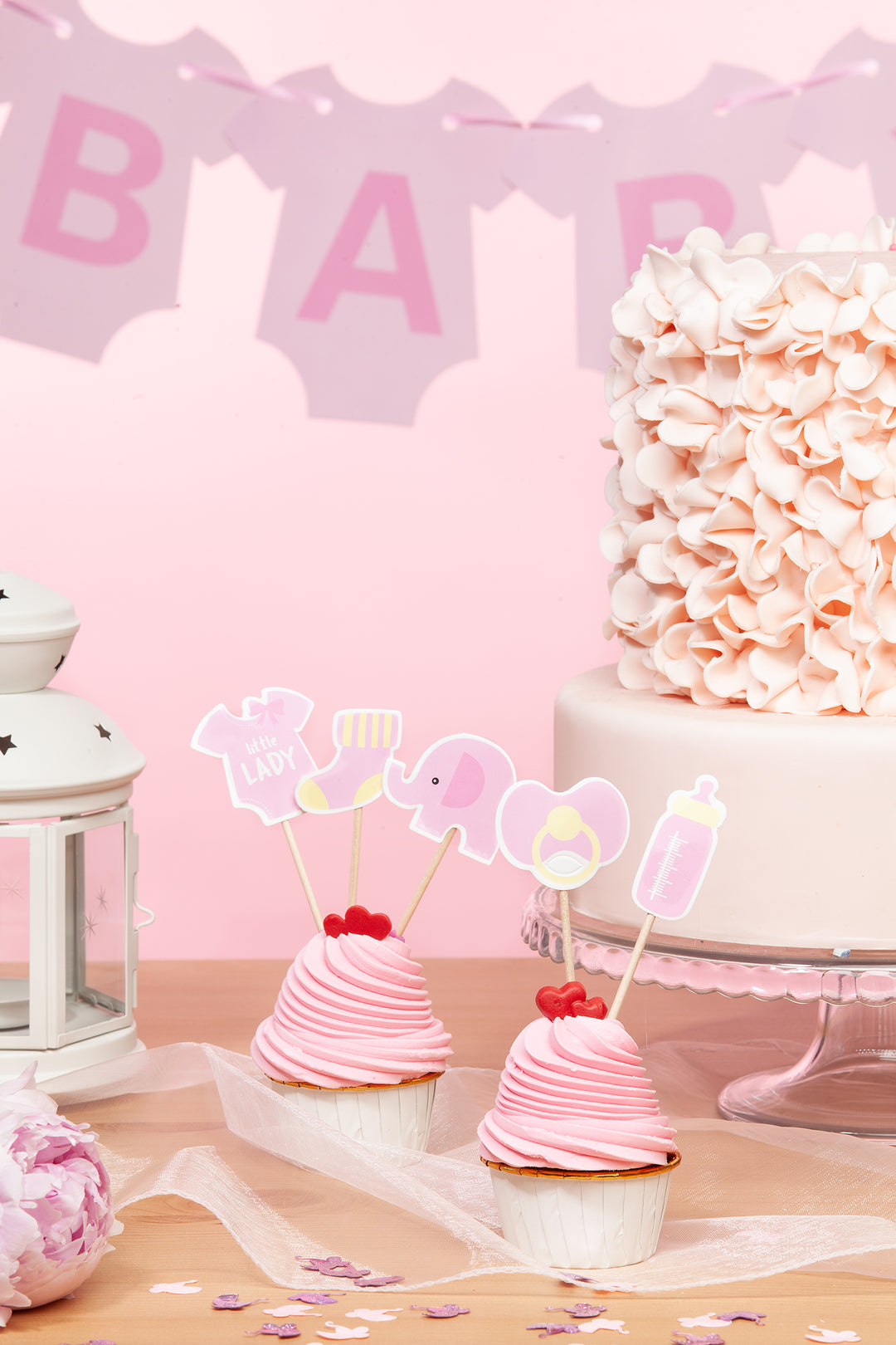 Toppery na tort Baby Shower Słonik różowe 5szt.