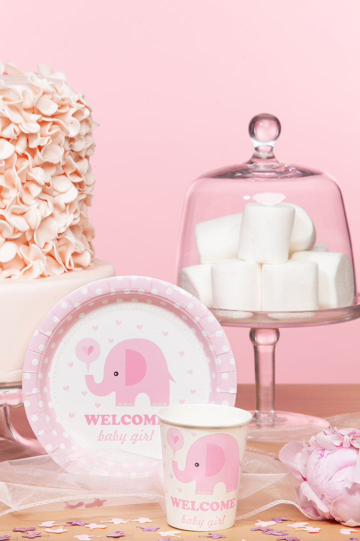 Talerzyk papierowy Baby Shower Słonik różowy 7cali 6szt.