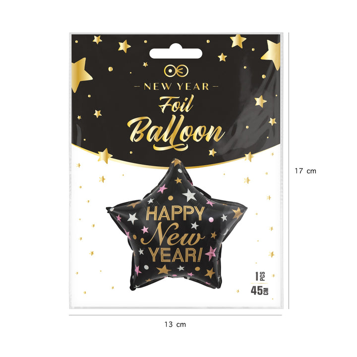 Balon foliowy Gwiazda Happy New Year czarny 45cm