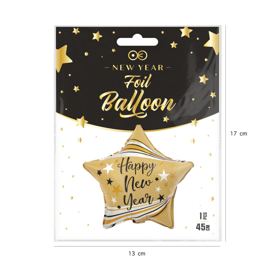 Balon foliowy Gwiazda Happy New Year matowy złoty 45cm