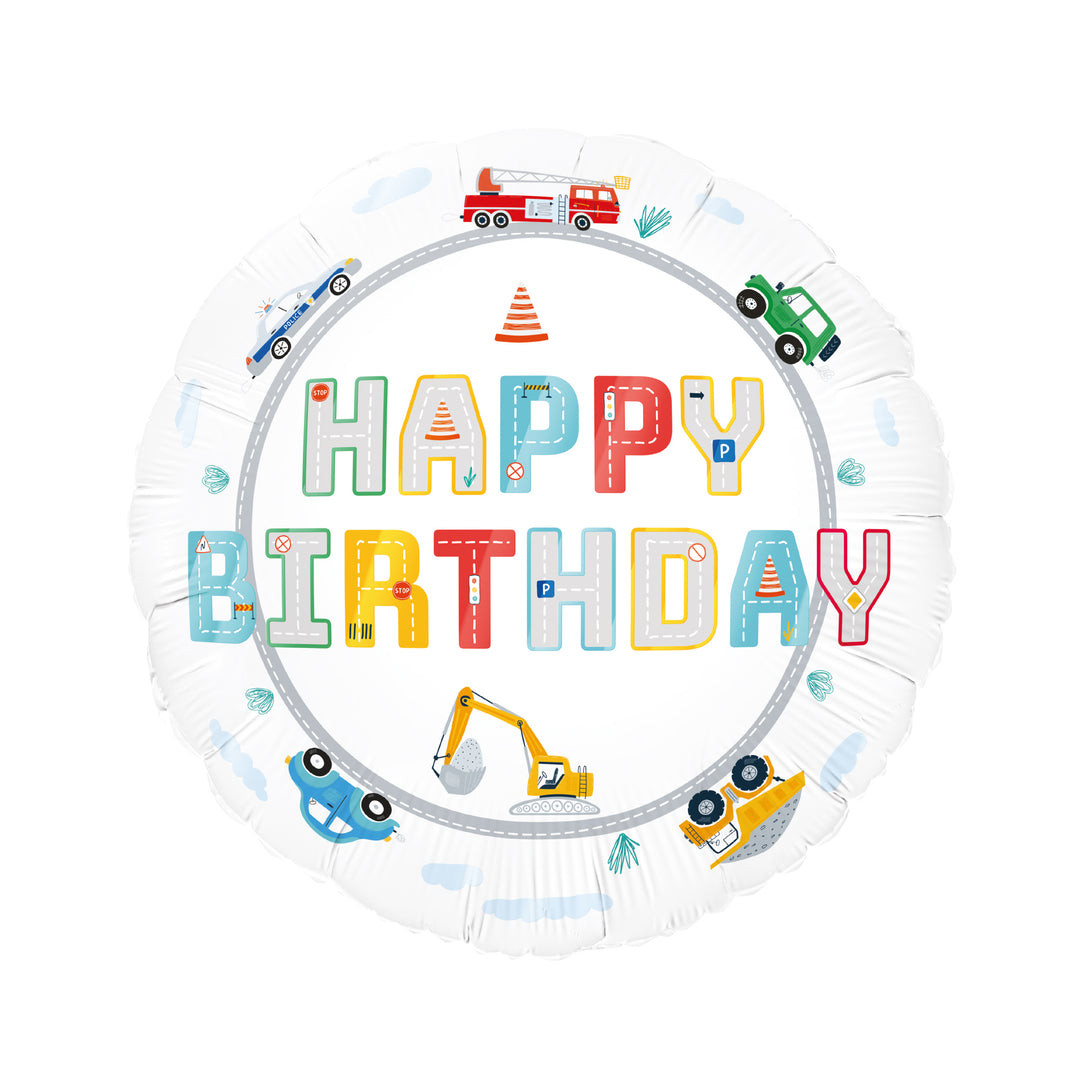 Balon foliowy z kolekcji Auta z napisem Happy Birthday
