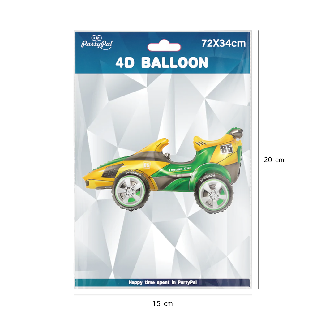 Balon foliowy Samochód wyścigowy żółto-zielony 72x34cm