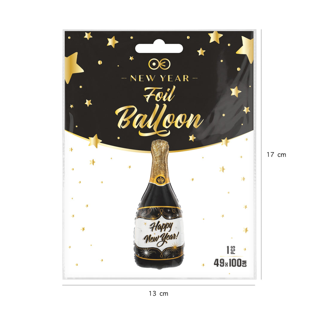 Balon foliowy Szampan Happy New Year czarny 49x100cm