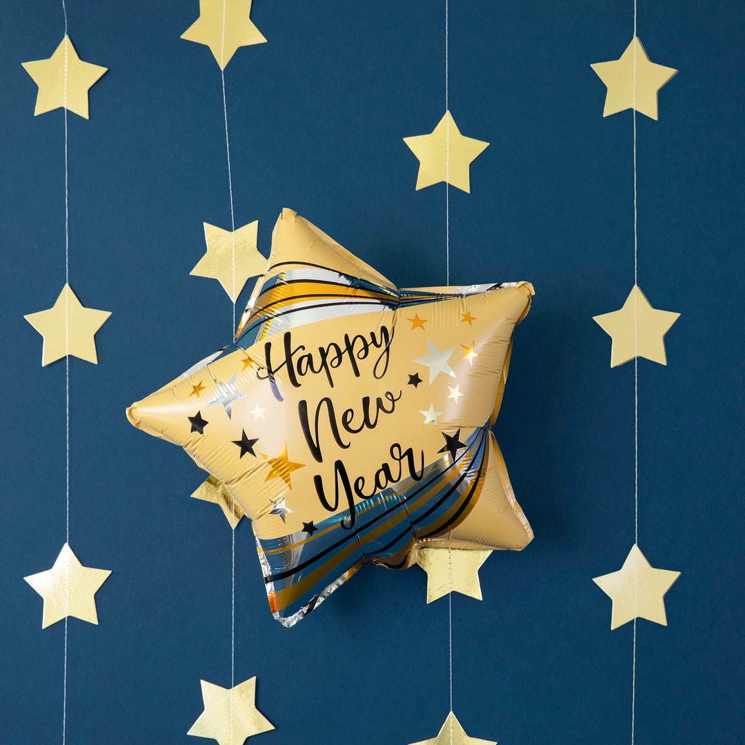Balon foliowy Gwiazda Happy New Year matowy złoty 45cm