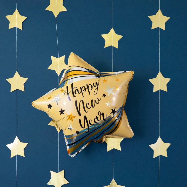Balon foliowy Gwiazda Happy New Year matowy złoty 45cm