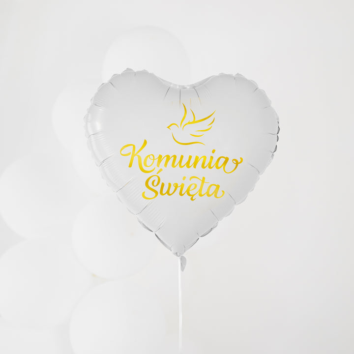 Balon foliowy serce Komunia Święta biało-złoty 45cm
