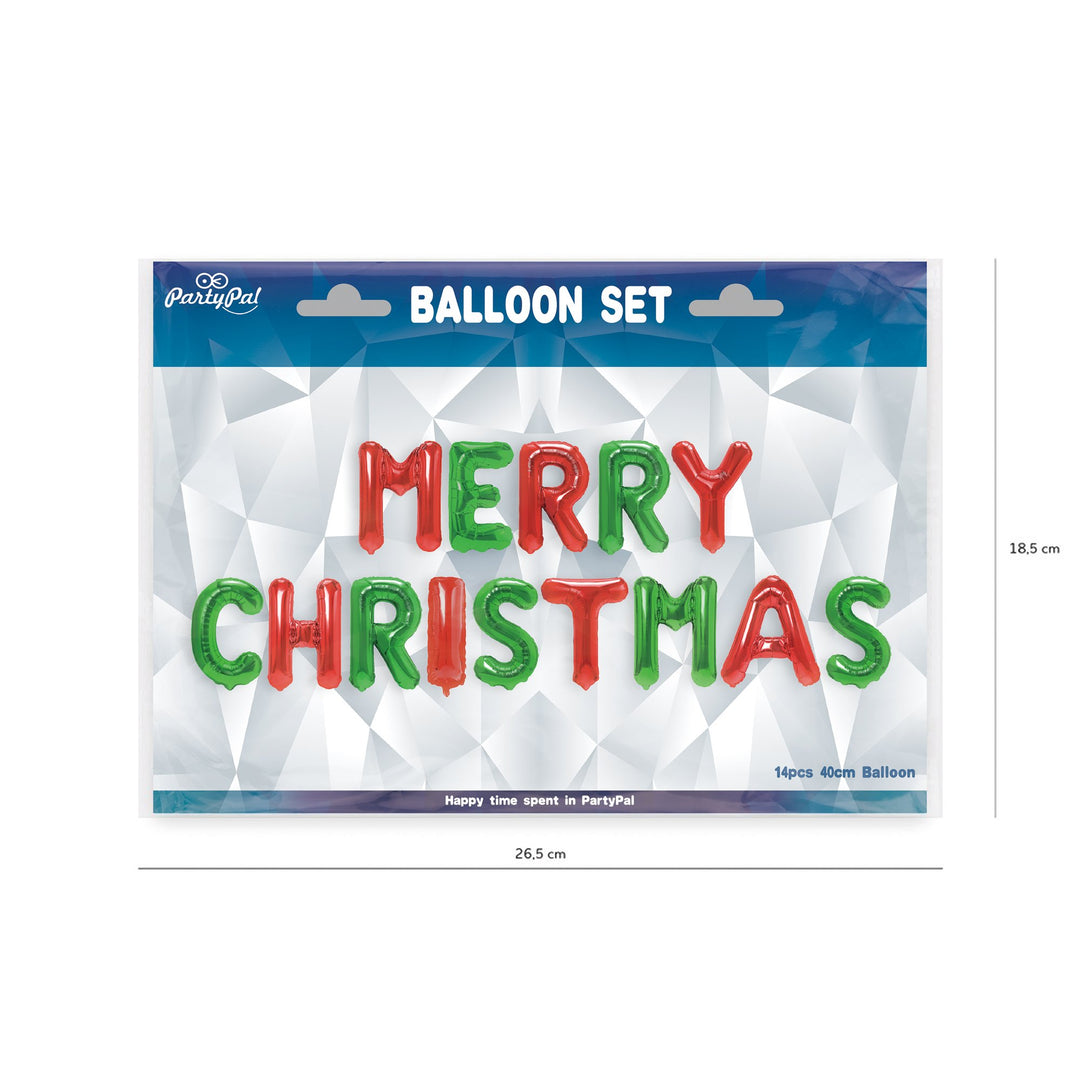 Balony foliowe Merry Christmas  czerwono-zielone 40cm 14szt. zestaw