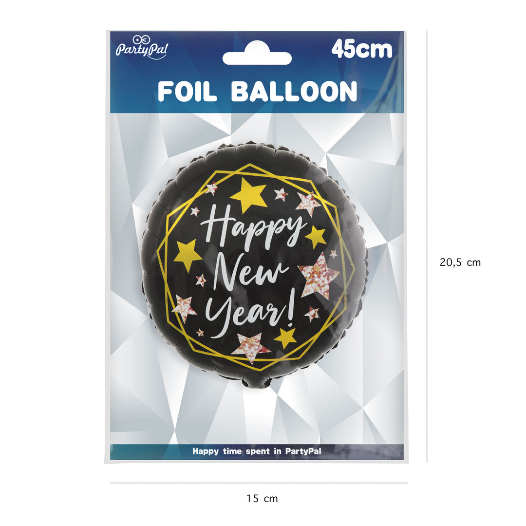 Balon foliowy okrągły Happy New Year czarny 45cm