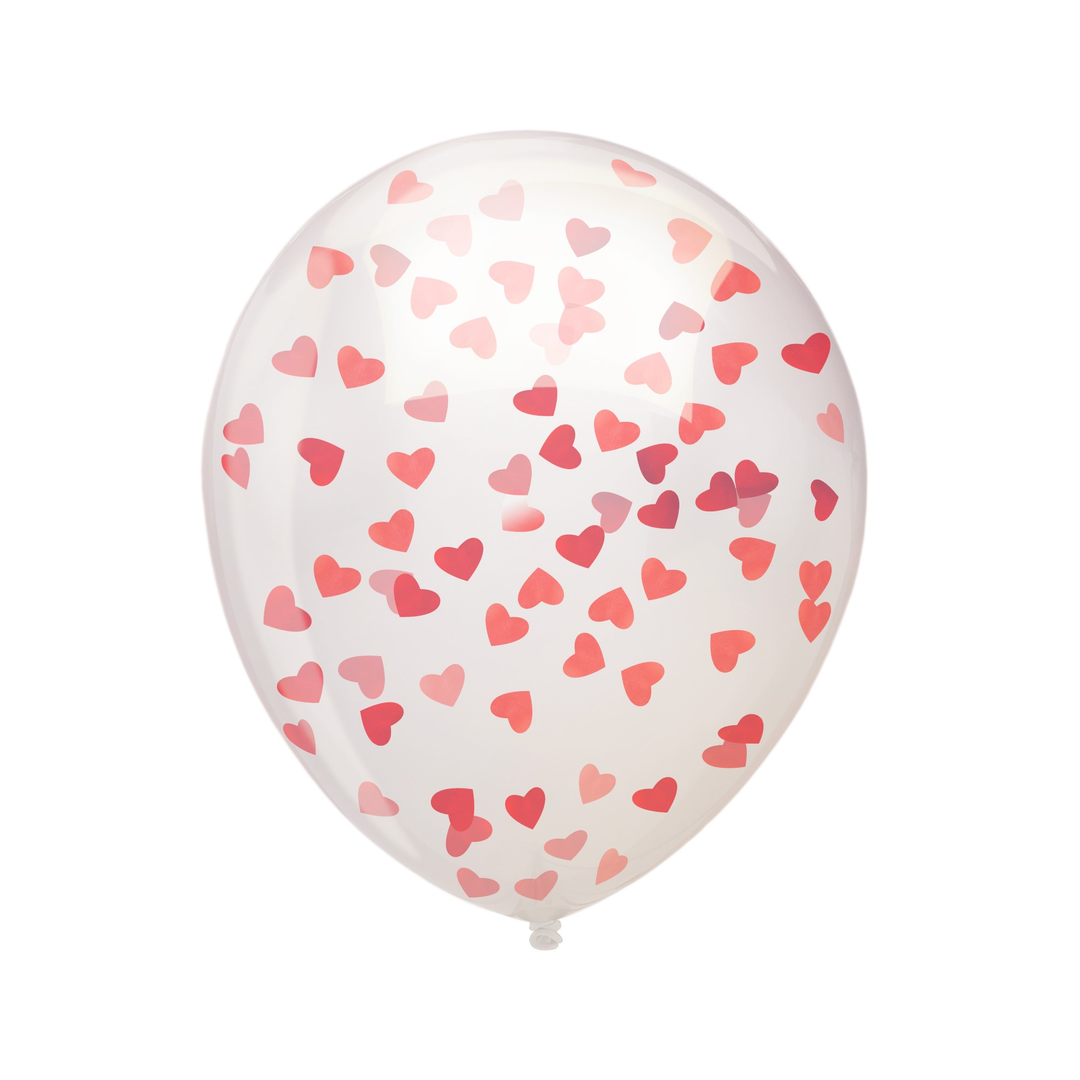 Balon transparentny w środku z konfetti z kształcie serduszek w kolorze czerwonym