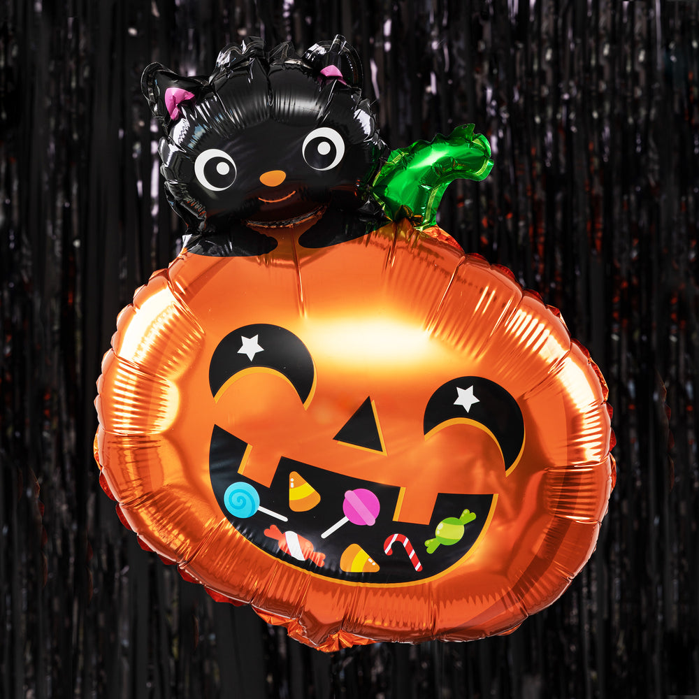 Balon foliowy Dynia z kotem Halloween kompozycja