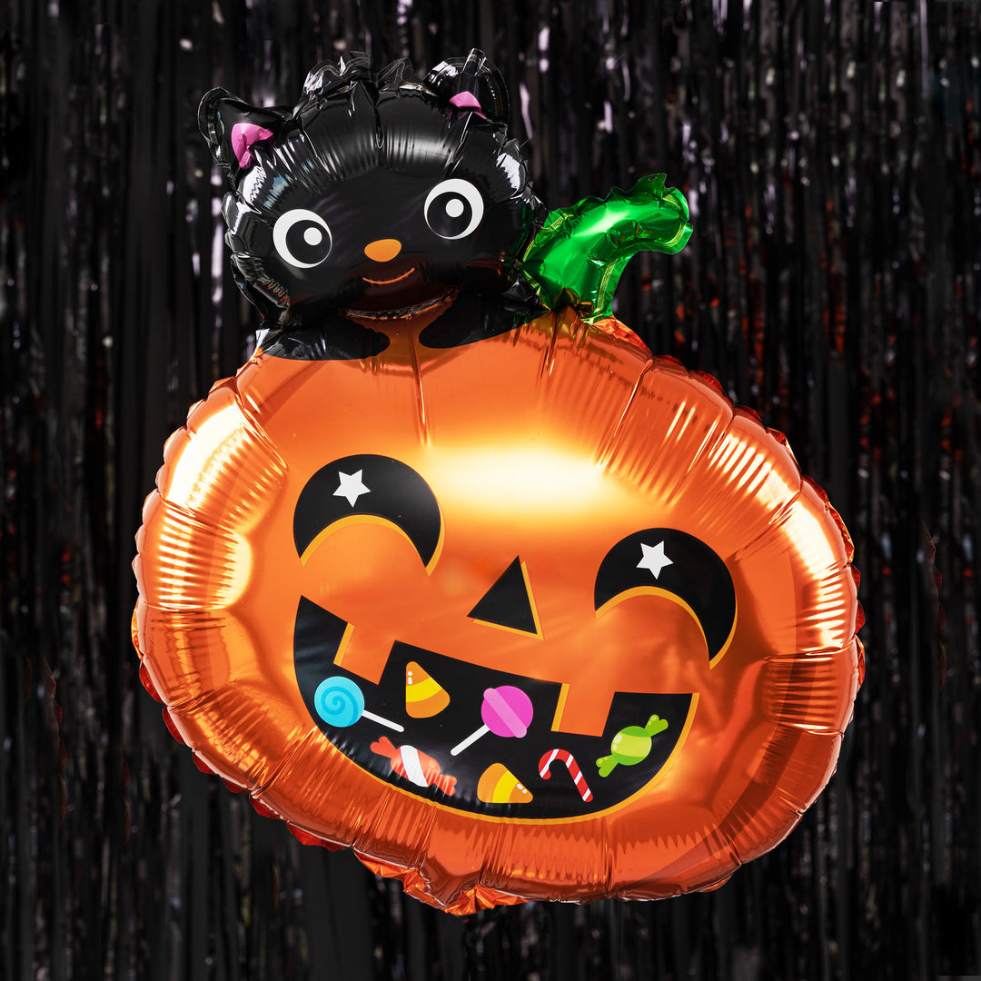 Balon foliowy Dynia z kotem Halloween kompozycja