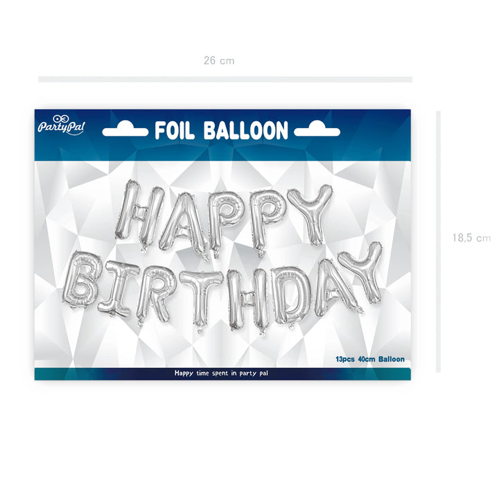 Balon foliowy napis HAPPY BIRTHDAY srebrny