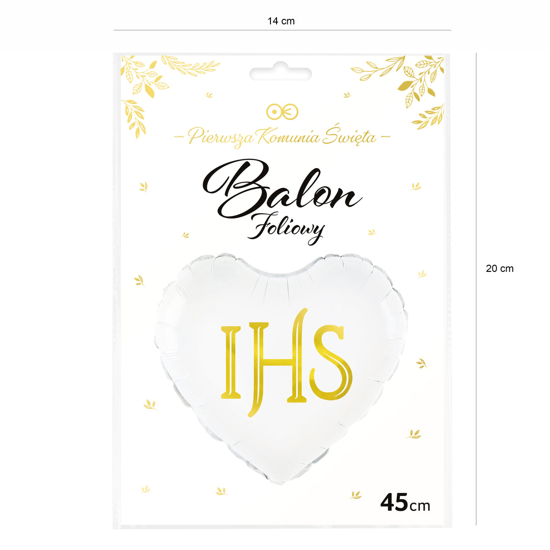 Balon foliowy serce IHS biało-złoty 45cm