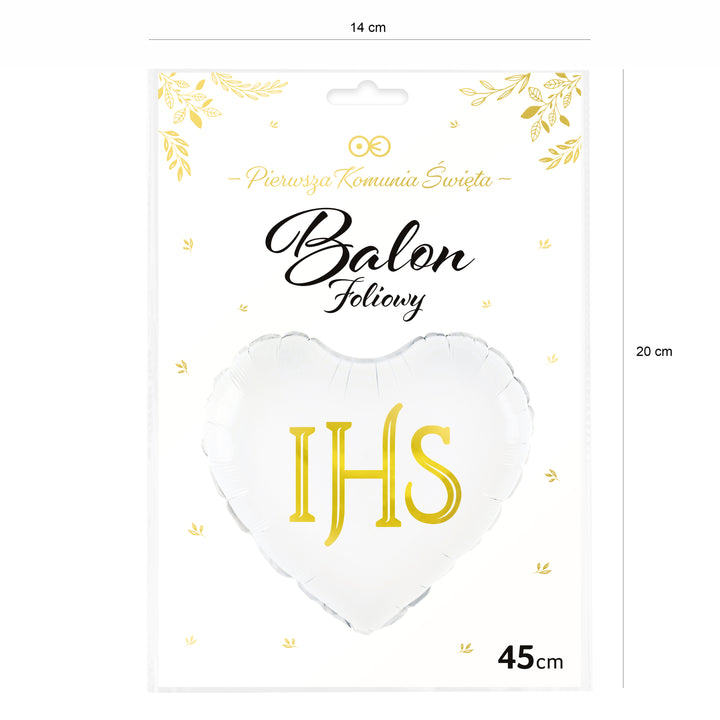 Balon foliowy serce IHS biało-złoty 45cm