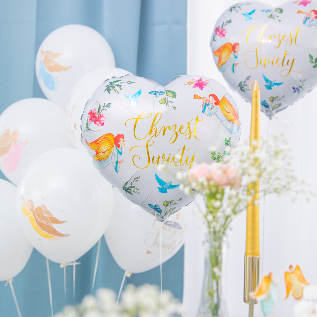Balony foliowe i lateksowe z aniołami na chrzest