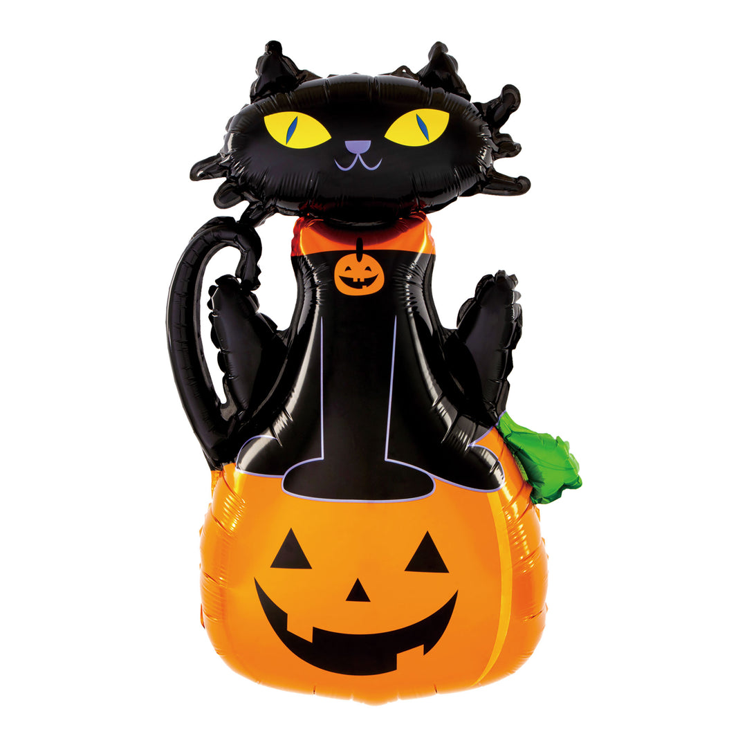 Balon foliowy Dynia z czarnym kotem Halloween
