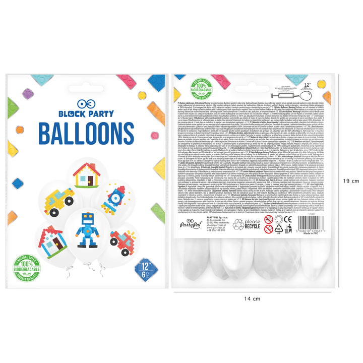 Balony biodegradowalne z serii Klocki - opakowanie przód i tył.