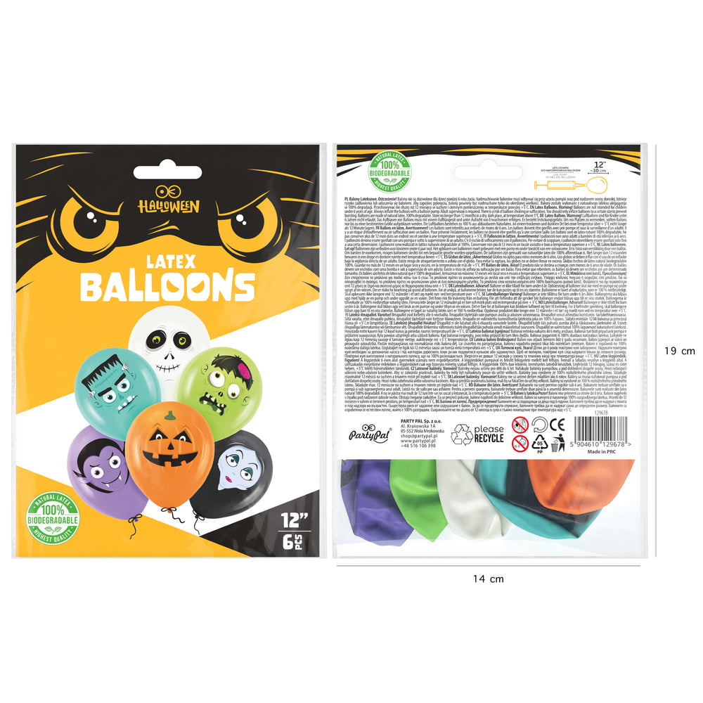 Balony lateksowe biodegradowalne Halloween Monsters opakowanie