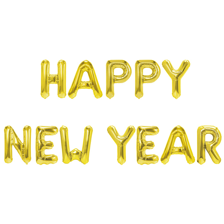 Balon foliowy napis Happy New Year złoty 40cm zestaw