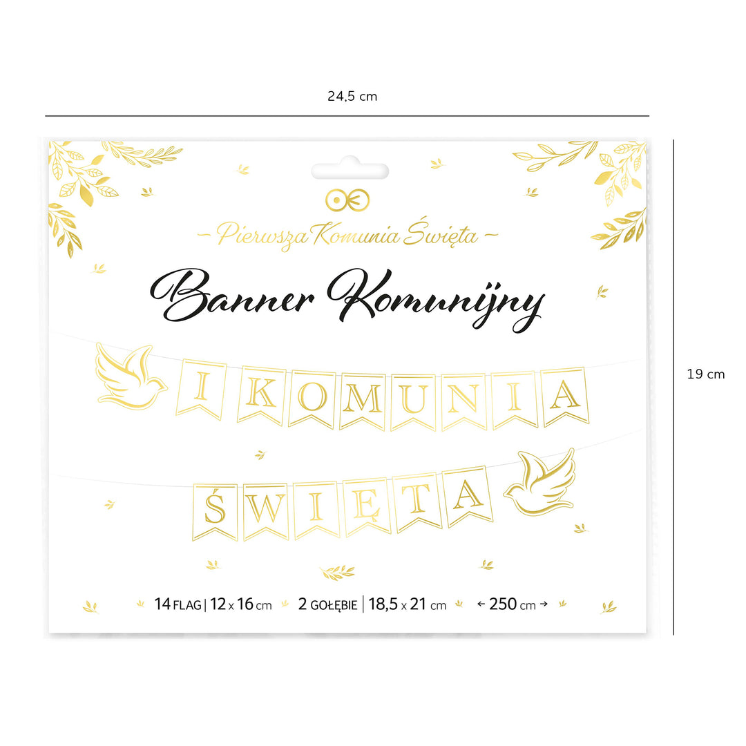 Baner komunijny I Komunia Święta biało-złoty 250cm