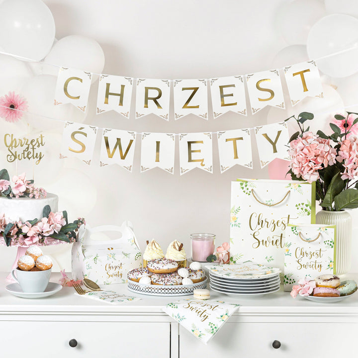 Baner Chrzest Święty biało-złoty 160cm