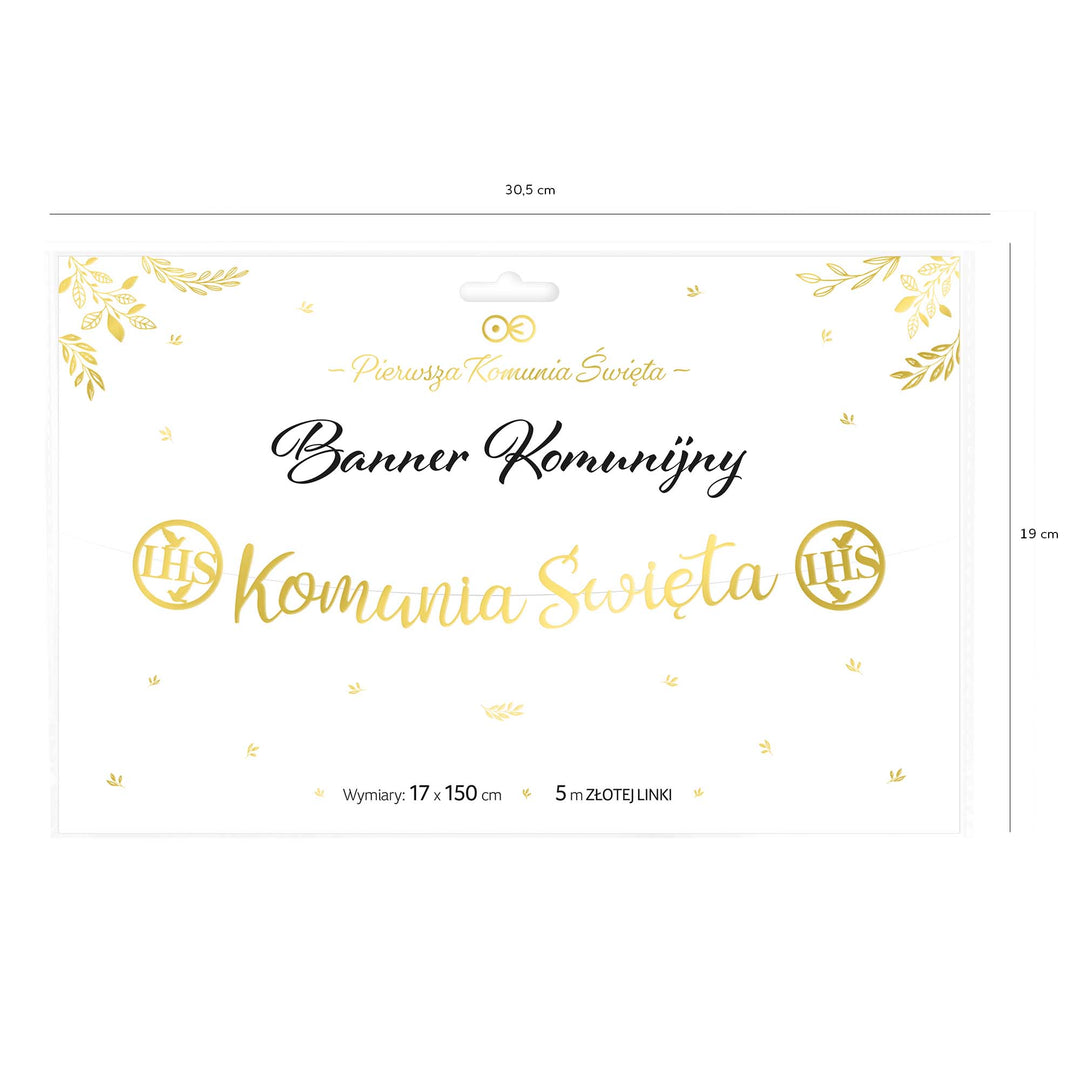 Baner komunijny Komunia Święta IHS złoty 150cm