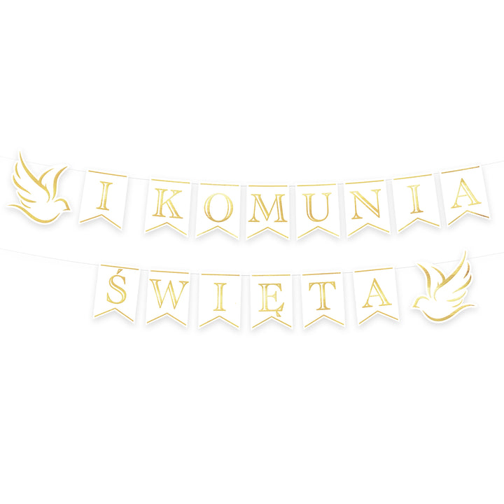 Baner komunijny I Komunia Święta biało-złoty 250cm