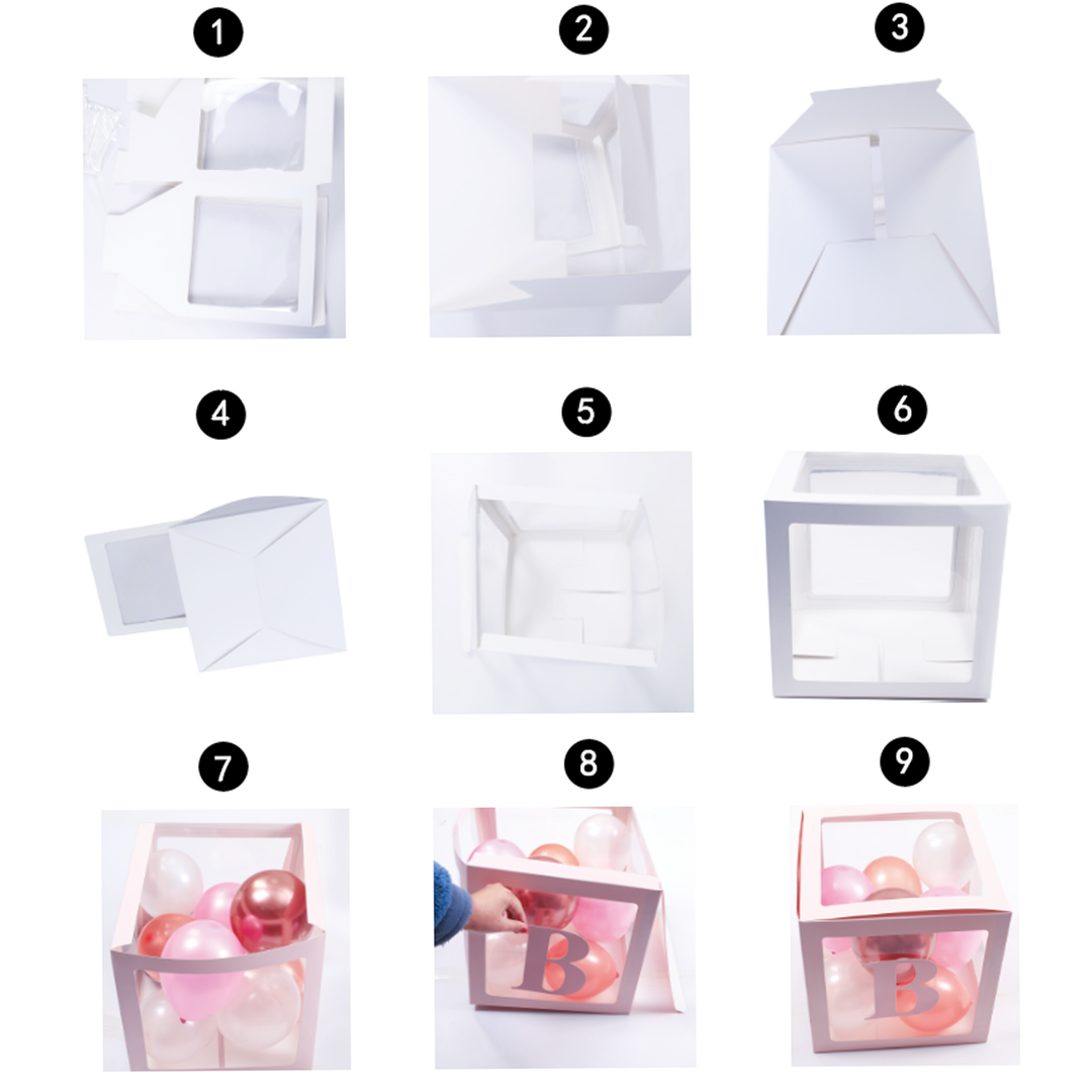 Zestaw pudełek różowych 30cm na balony z literami BABY 4 szt