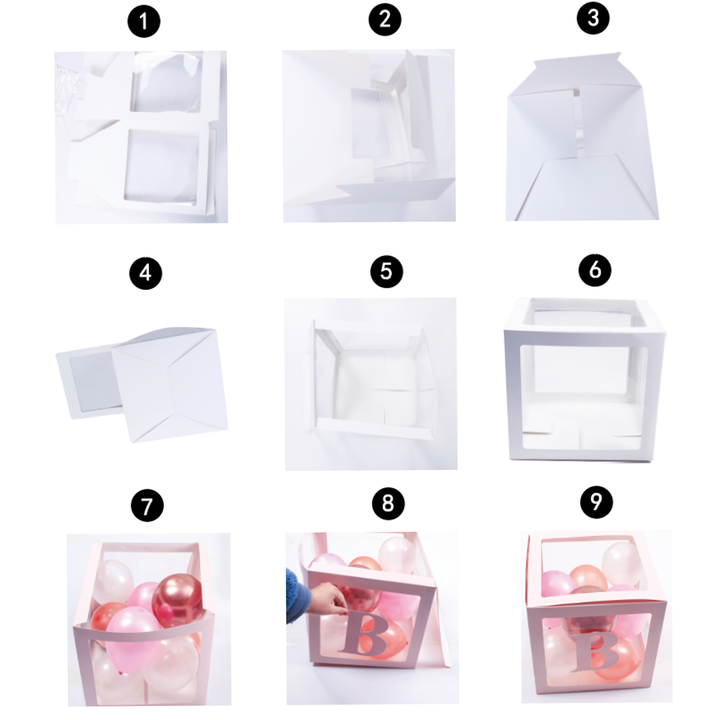 Zestaw pudełek różowych 30cm na balony z literami BABY 4 szt