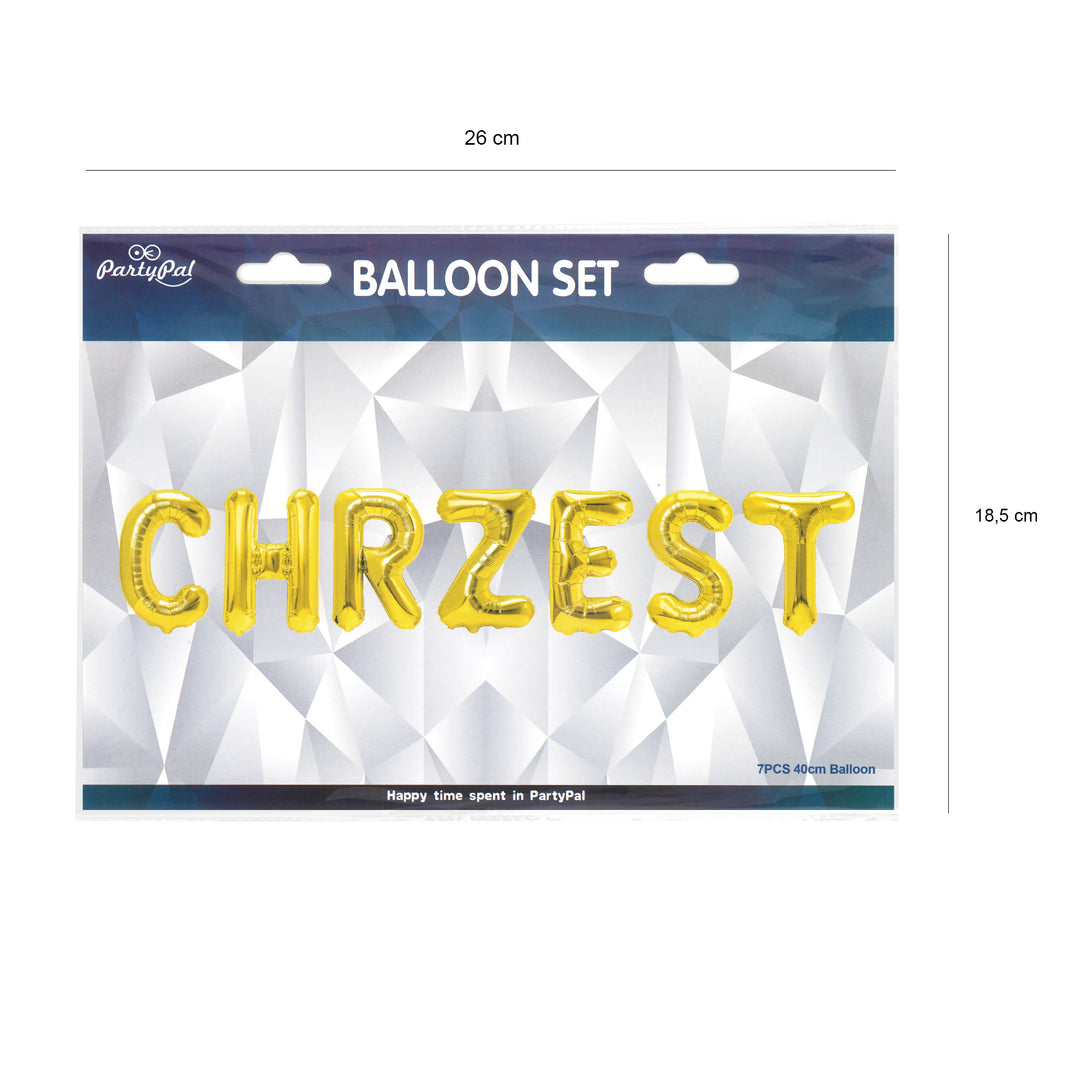 Balon foliowy napis Chrzest złoty zestaw